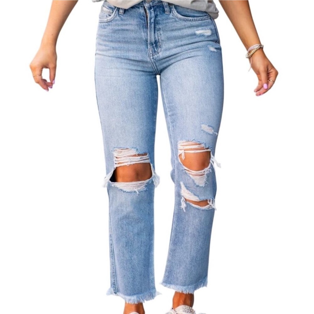 Flying Monkey Jeans 26 Apart High Rise Mom Straight Medium Light Raw Hem Y3920